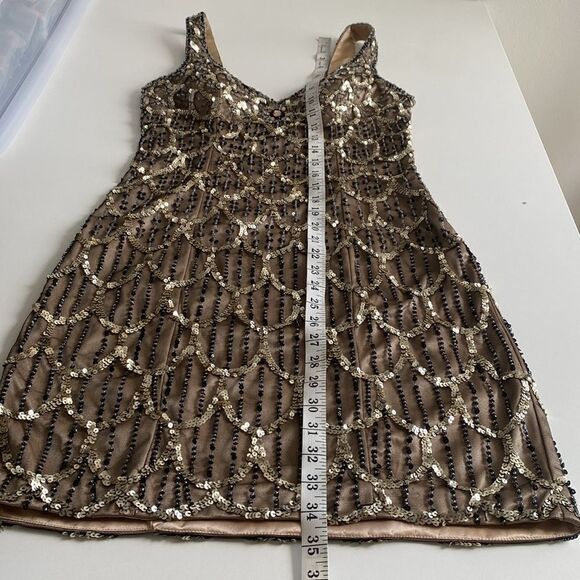 Sue Wong Nocturne Vintage Black ad Nude/ Cream Beaded Sequin Cocktail Dress Sz 8 - Picture 12 of 13